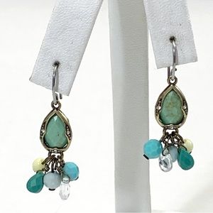 Dainty faceted turquoise and bead cluster teardrop earrings